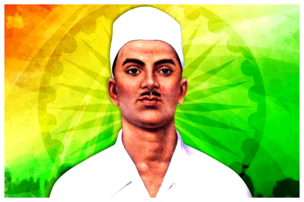 Large colour illustrated portrait of Sukhdev Thapar in a white cap